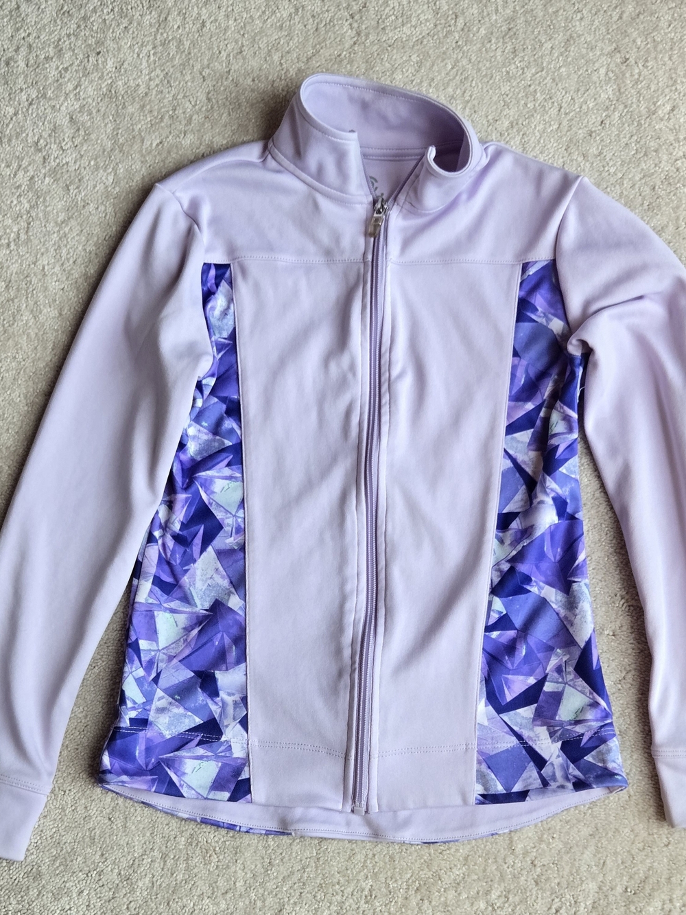 Champion Lilac Zip Front Kids Swim Rashguard with Purple Pattern Panels